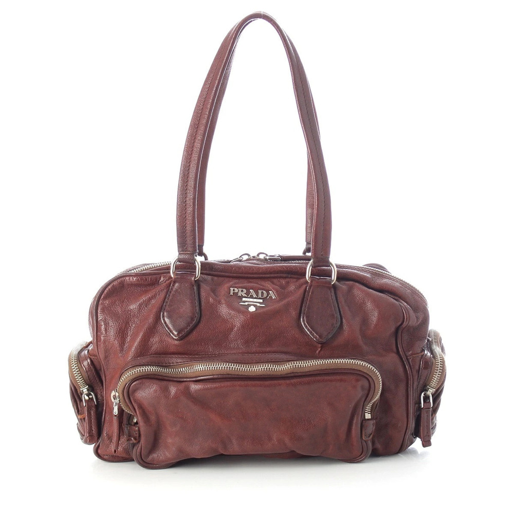 Prada brown distressed washed leather shoulder bag